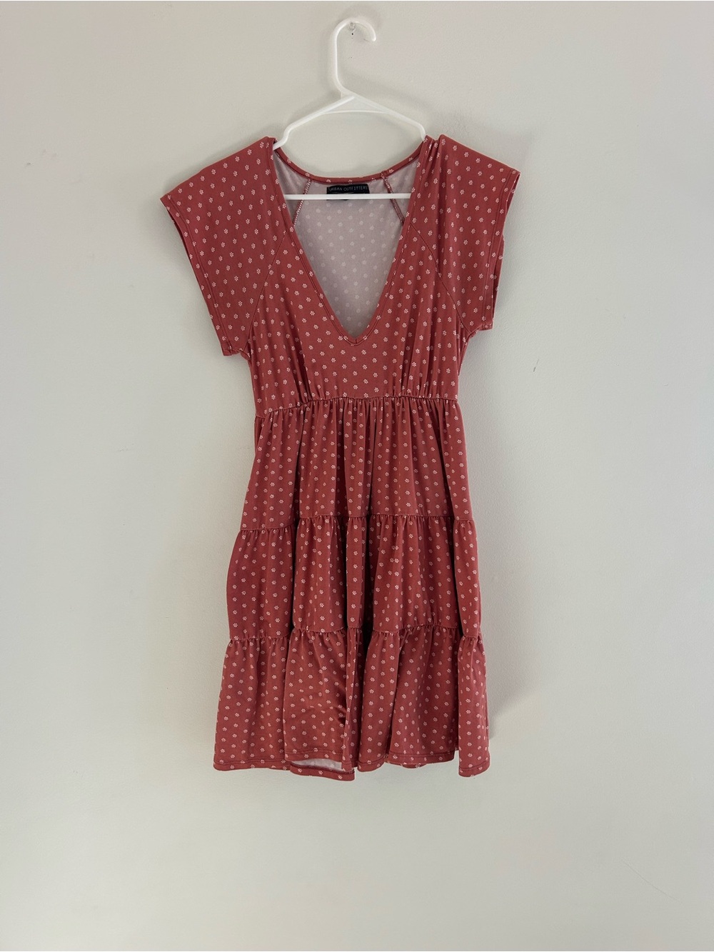 Urban Outfitters Dusty Rose Polka Dot Tiered Mini Dress